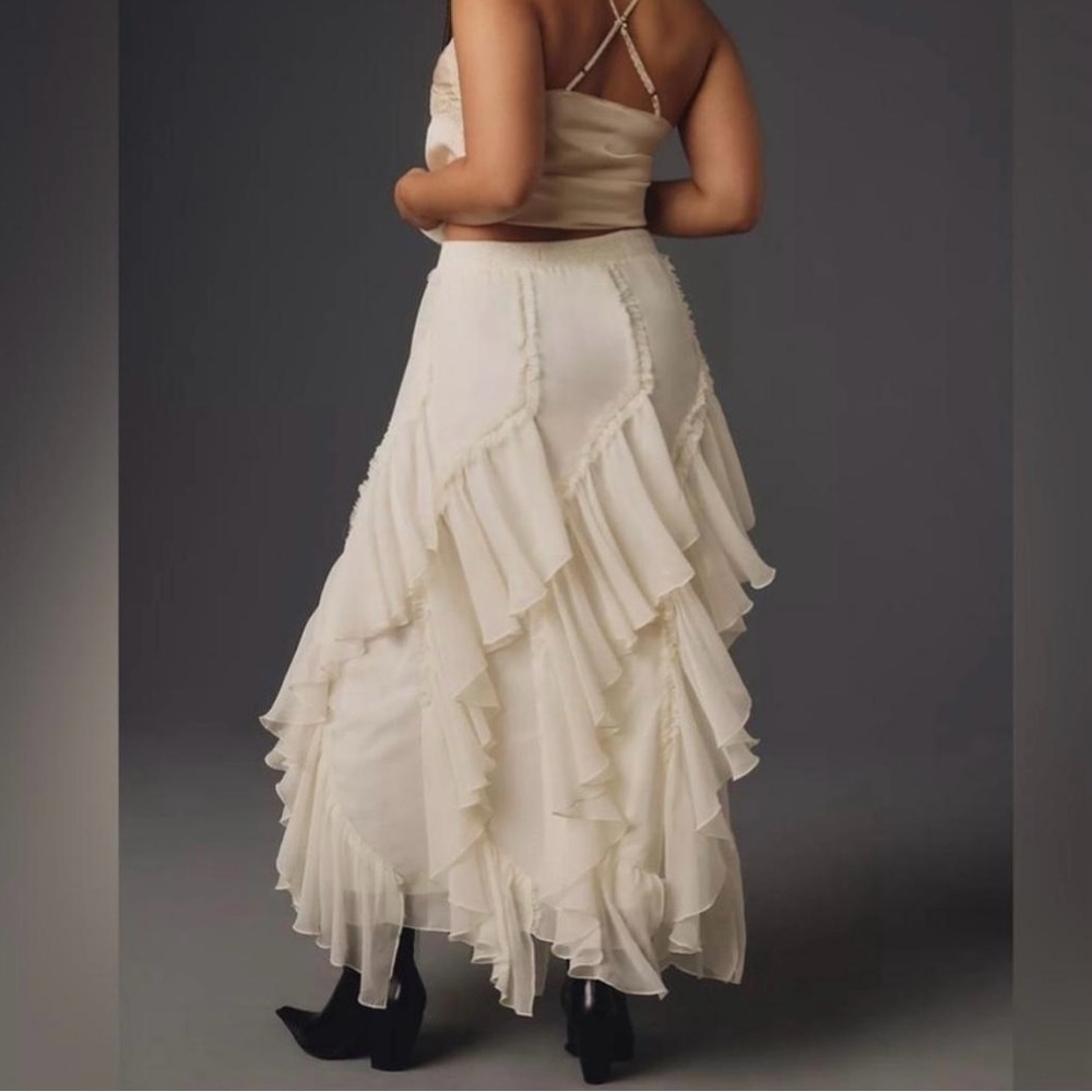 Anthropologie Cream Layered A-Line Skirt - Picture 3 of 9